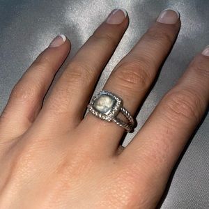 Petite Albion® Ring in Sterling Silver with Prasiolite and Pavé Diamonds